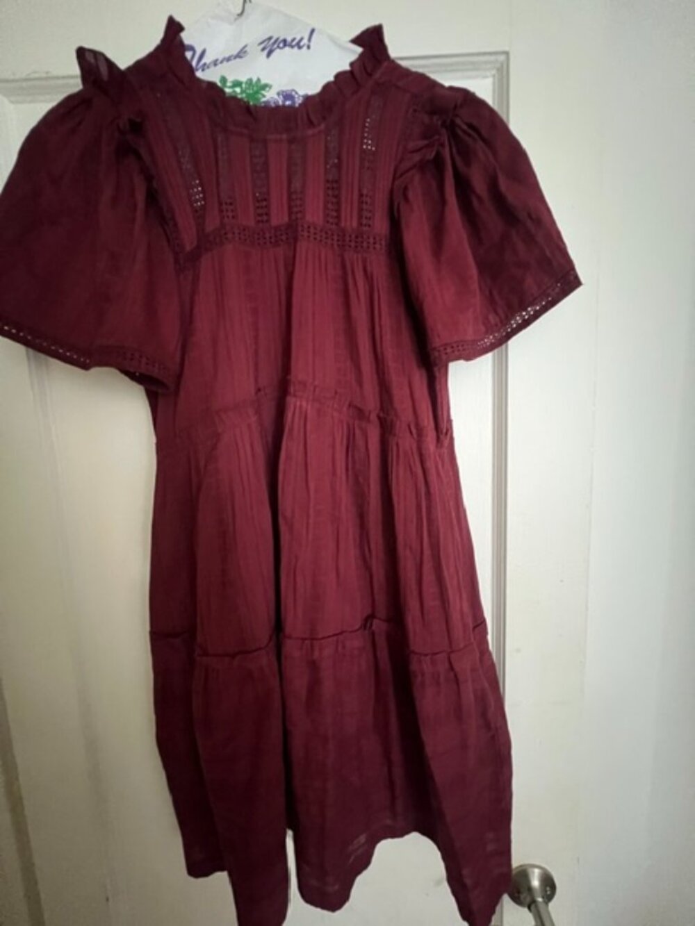 Sea New York Maroon Cotton Short Sleeved Smock Dress, Size 6 (true to size)